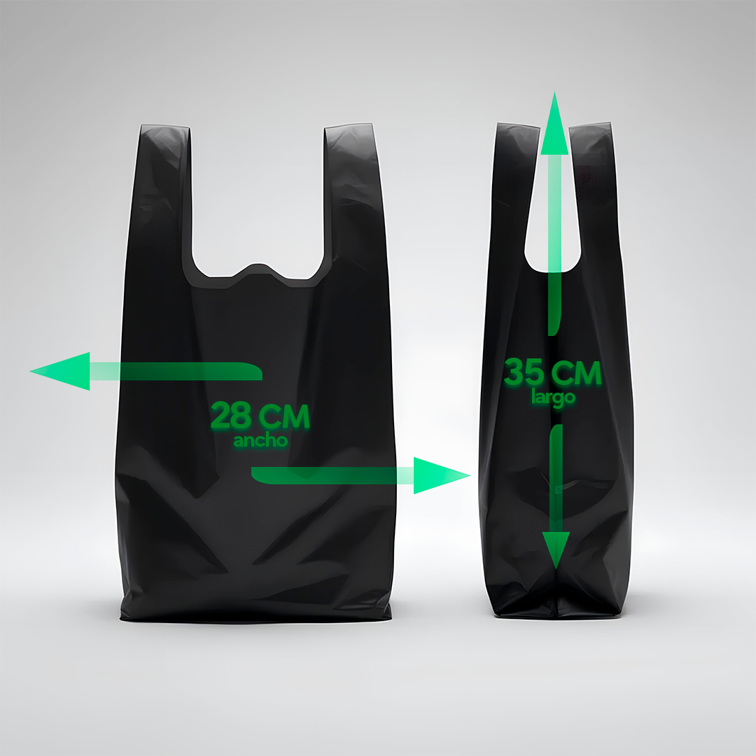 Bolsa Tipo Camiseta Negra 28x35 cm HDPE 9 Micras | Saco 10.000 Unidades