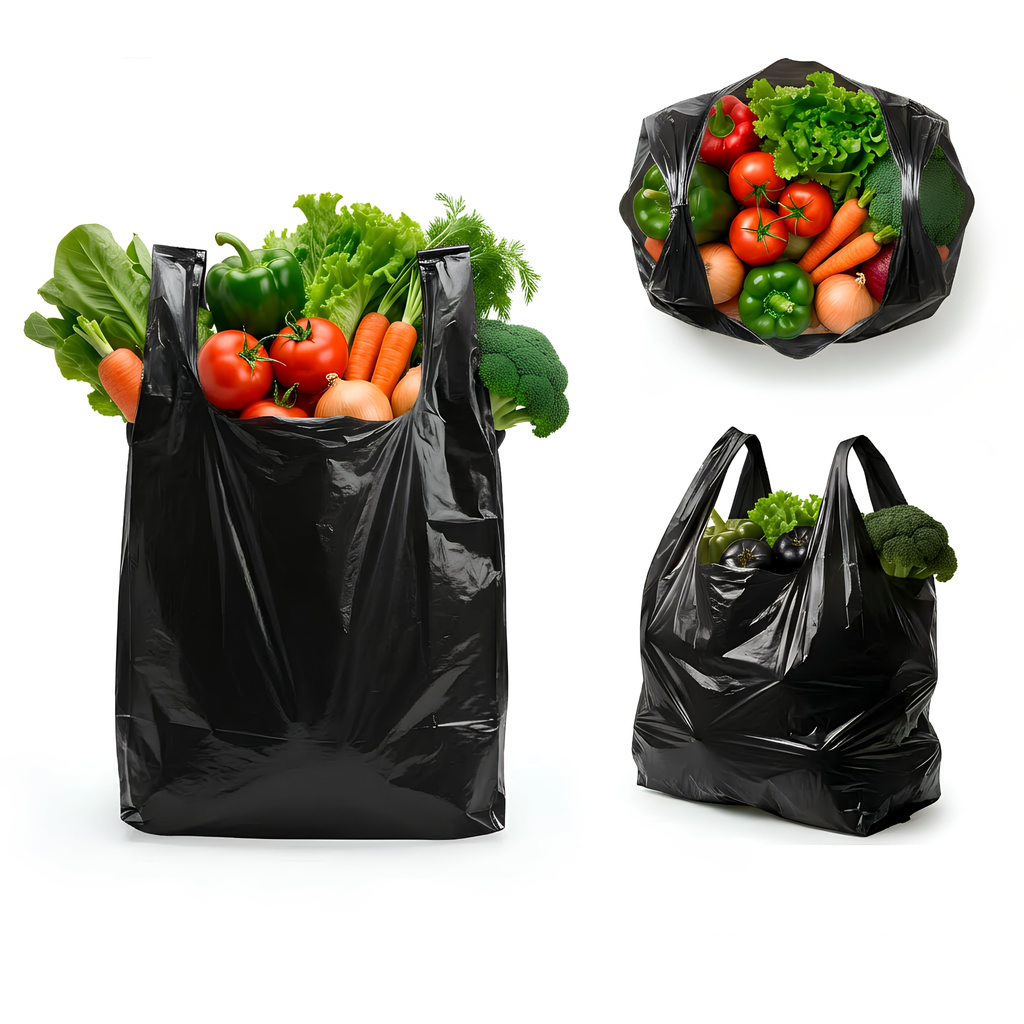 Bolsa Tipo Camiseta Negra 35x40 cm HDPE 9 Micras | Paquete 100 Unidades
